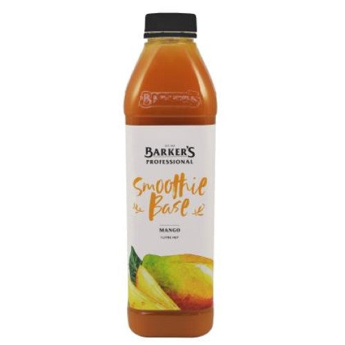 Soft, glossy orange mango smoothie base in a 1L bottle, perfect for refreshing beverages and cocktails. Made in New Zealand.