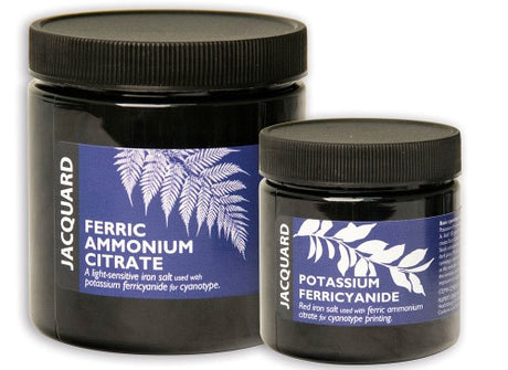 Jacquard Potassium Ferricyanide 230g for creating vibrant cyanotype prints on various surfaces using sunlight.