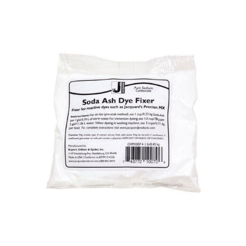 Jacquard Soda Ash Dye Fixer 454g for vibrant, long-lasting fabric colors; perfect for tie-dye and painting projects.