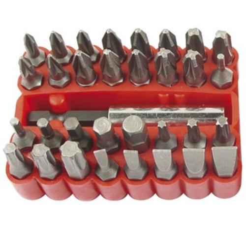 Durable 33-piece screwdriver bit set with various types (Torx, Hex, Flat, Phillips, Pozi) for professionals and DIY users.