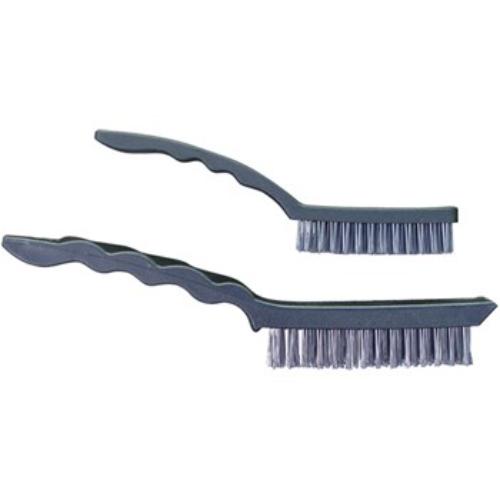 Wire brush with plastic handle, 250mm, features four rows of stainless steel bristles for effective cleaning and rust removal.