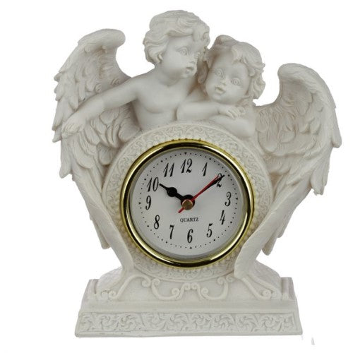 Elegant mantle clock featuring cherub details, symbolizing endless love and tranquility for home decor.