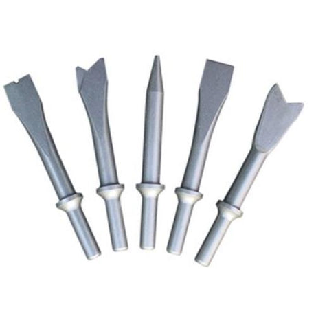 AmPro 5pc Air Chisel Set for A3101/A3107, durable Chrome Molybdenum steel tools for efficient automotive and metalwork repairs.