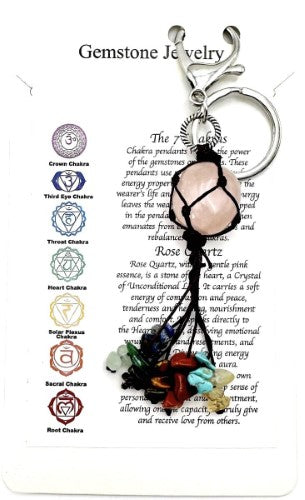 Chakra Keyring Set of 6 with unique Rose Quartz stones for emotional healing, balance, and stylish everyday use.