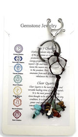 Chakra Keyring Set of 6 featuring Clear Quartz, promoting positive energy and spiritual balance in vibrant colors.