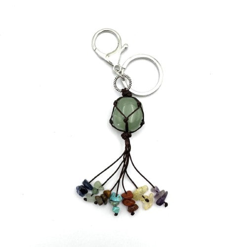 Set of 6 elegant Aventurine chakra keyrings, each 13cm long, promoting healing and energy balance in style.