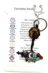 Set of 6 Tiger Eye chakra keyrings, measuring 13cm, promoting balance, style, and mental clarity. Ideal for everyday use.