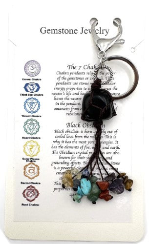 Set of 6 obsidian chakra keyrings, lightweight and stylish, symbolizing balance and harmony for spiritual journeys.