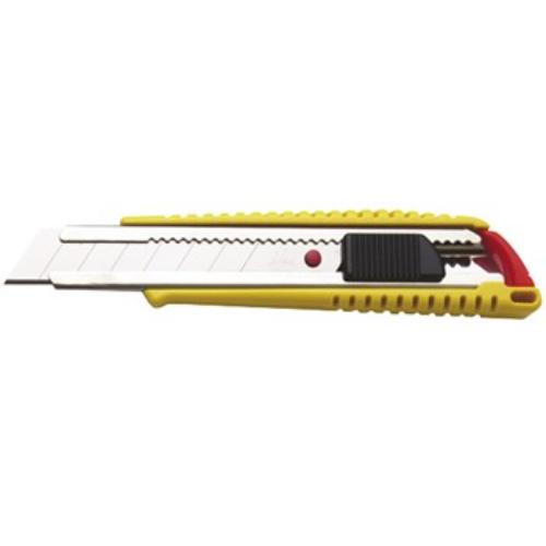 Yellow NT Cutter Snap-Off Cutter with 18mm blade, auto-lock mechanism, ideal for precise cutting in crafts and renovations.