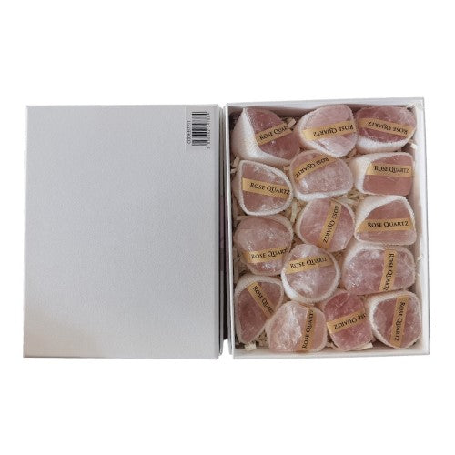 Elegant 4-6cm rose quartz mineral box, showcasing unique pink hues, perfect for decor and promoting love and positivity.