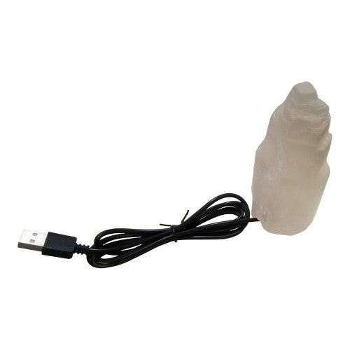 Selenite Wellness USB LED Lamp set of 9, 10-13 cm tall with multi-color changing light for a tranquil ambiance.