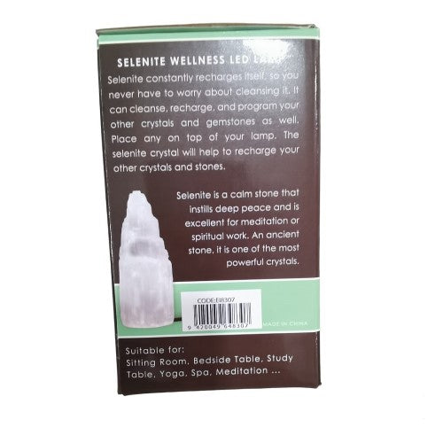 Pack of 9 USB LED lamps featuring unique selenite crystals with multi-color changing light for a tranquil ambiance.