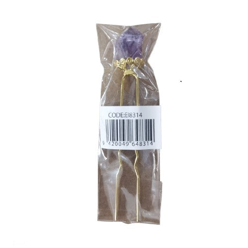 Elegant amethyst hair pin with rough stone accents, measuring 9 cm, perfect for securing various hairstyles.