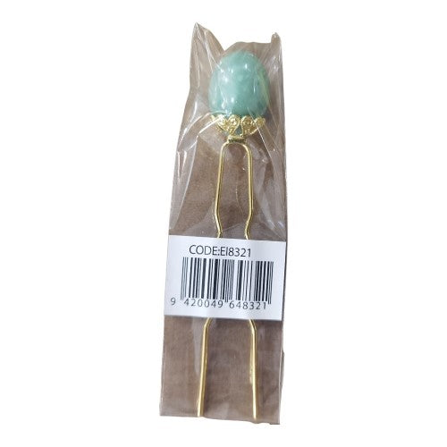 Handcrafted Green Aventurine Double Insert Hair Pin, 9 cm long, perfect for elegant hairstyles with natural beauty.