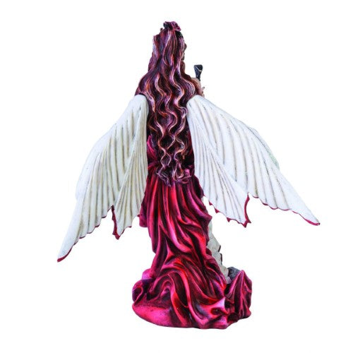 Whimsical Nene Thomas 'Always Fairy' figurine, 28.5cm tall, in scarlet gown, wielding a sword/letter opener with glittery wings.
