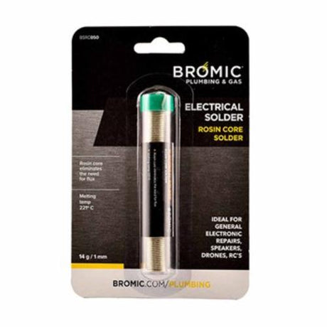 Bromic BSRC050 Solder Rosin Core 14g, ideal for precise soldering in wiring and electronics, featuring a lead-free rosin core.