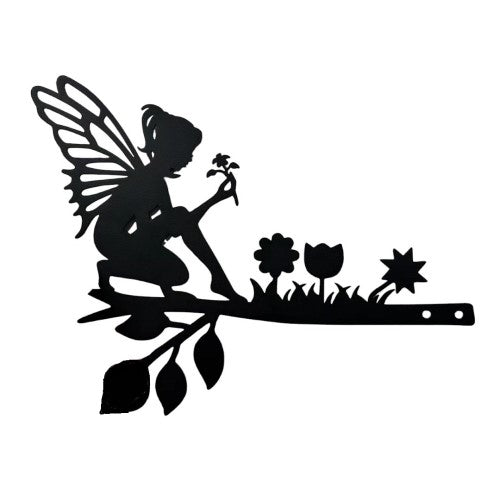 Enchanting fairy wall art with flowers, crafted from durable iron, ideal for indoor or outdoor decor.