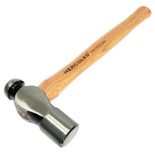 Hercules Ballpein Hammer features a 4oz heat-treated high-carbon steel head and ergonomic hickory handle for precision and comfort.