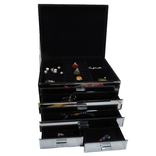 Pastel Dreams Extra Large Jewellery Box with mirrored glass design, three compartments, ring storage, and four drawers for organized elegance.