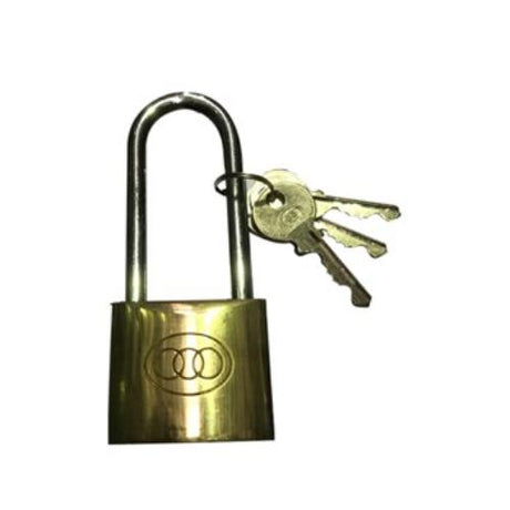 Tri-Circle KAL264 brass padlock with a 38mm long shackle, three keys, double locking for enhanced security.