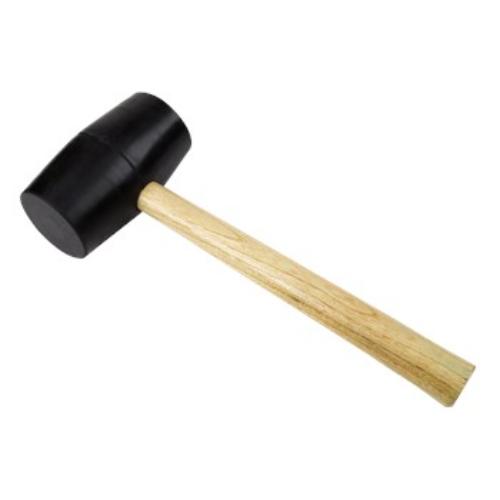 Worldwide rubber mallet with a wooden handle and black rubber head, ideal for gentle striking without damaging surfaces.