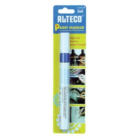 Alteco Paint Marker in blue, versatile for indoor and outdoor use, featuring quick-drying, waterproof, xylene-based paint.