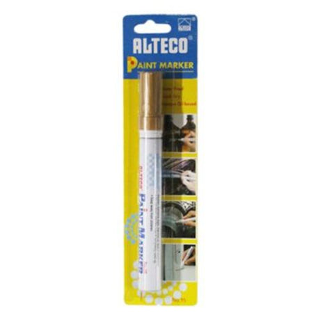 Alteco Gold Paint Marker Blister Pack for creative projects, features quick-drying, waterproof formula for various surfaces.