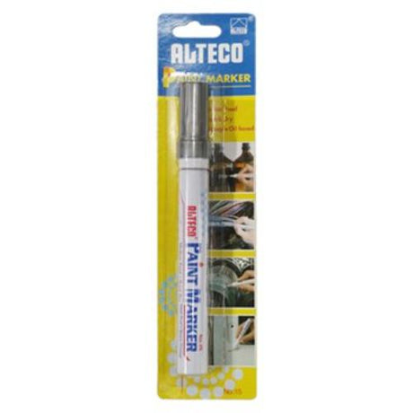 Alteco Paint Marker Silver Blister Pack: premium metallic marker for vibrant, waterproof designs on multiple surfaces.