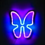 LED wall light shaped like a butterfly, emits pink and blue hues, ideal for children's rooms and nursery decor.
