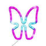 Whimsical butterfly LED wall light in pink and blue, perfect for kids' rooms, battery-operated and stylish at 22cm wide.