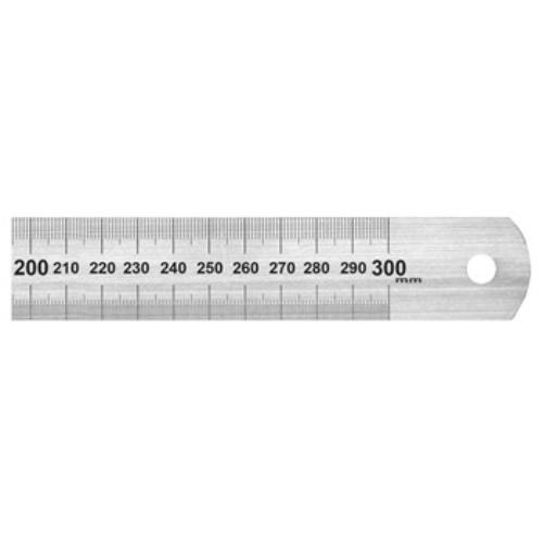 Stainless steel ruler 150mm with clear metric markings and a conversion table for easy measurement reference.