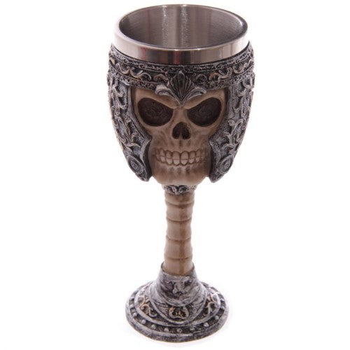 Decorative Skull Warrior Goblet, 18CM tall, features an intricate skull design perfect for gothic decor and fantasy enthusiasts.