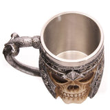 Decorative Skull Warrior Tankard with intricate skull design, 15cm wide, 11cm high, perfect for unique drinkware collectors.