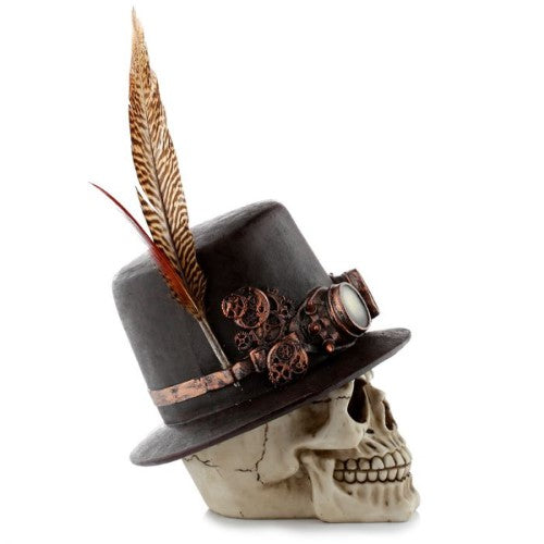 Ornament - Steampunk Style Skull with Top Hat and Feathers (30cm)