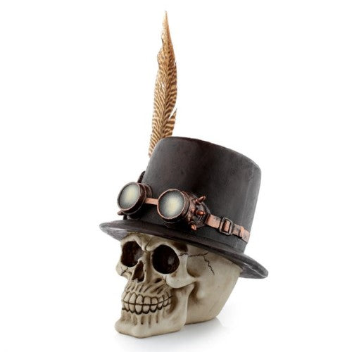 Ornament - Steampunk Style Skull with Top Hat and Feathers (30cm)