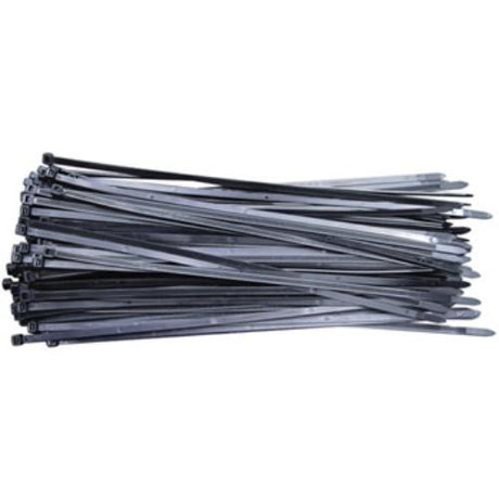 Black KSS Cable Ties (203 x 4.8mm) pack of 100 for secure cable bundling, weather-resistant, durable, ideal for home and professional use.