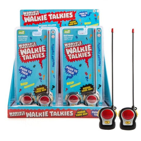 Compact mini walkie talkies for kids, perfect for outdoor fun and secret missions, includes 12 sets and Morse code instructions.