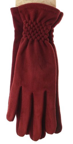 Luxurious wine imitation suede gloves with touch screen fingers and a snug, stylish fit for ultimate winter comfort.