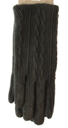 Stylish grey knit gloves with touchscreen fingers, stretch fit, and chic patterned design, perfect for winter warmth.