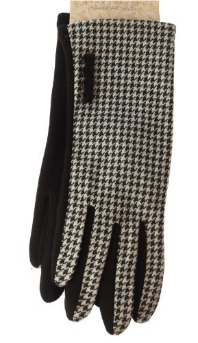 Stylish houndstooth gloves with 4 buttons, touchscreen sensitivity, and cozy stretch fit for winter elegance.