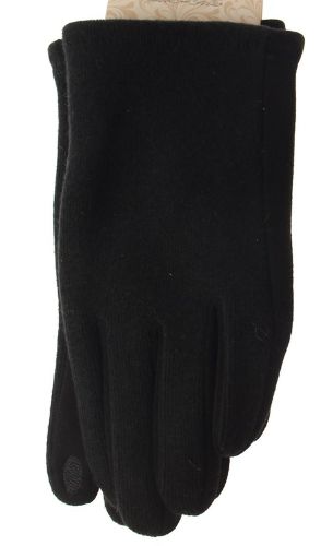 Large black viscose stretch gloves with touch screen functionality, designed for comfort and style, suitable for all hand sizes.