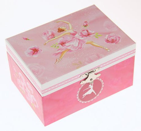 Ballerina Rose Musical Box with a twirling ballerina and rose motifs, plays "Somewhere Over the Rainbow."