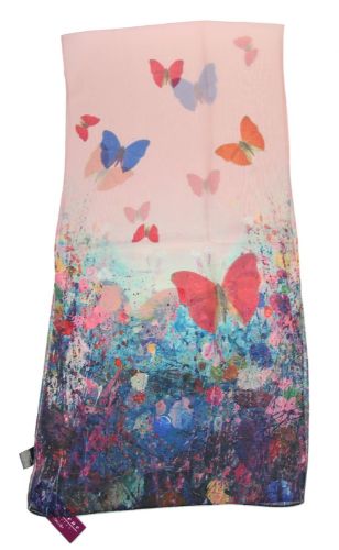 Elegant Butterflies Scarf in 100% polyester, 45x180 cm, featuring a whimsical butterfly print, perfect for versatile styling.