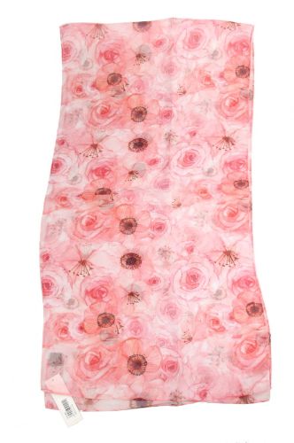 Pale pink floral scarf, 45x180cm, made of soft polyester, perfect for layering and adding elegance to any outfit.