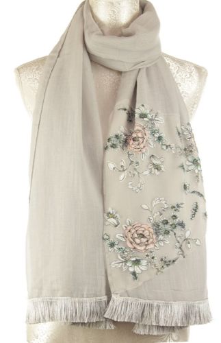 Stylish grey Lace Flower Patcher Scarf, 75x280cm, with a unique lace design for versatile year-round wear.