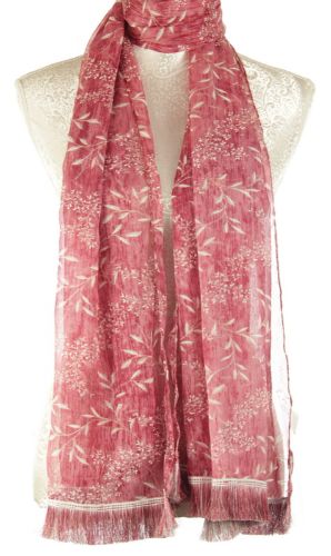 Soft pink leaf printed scarf, 70x180cm, made from lightweight polyester for stylish layering and seasonal elegance.