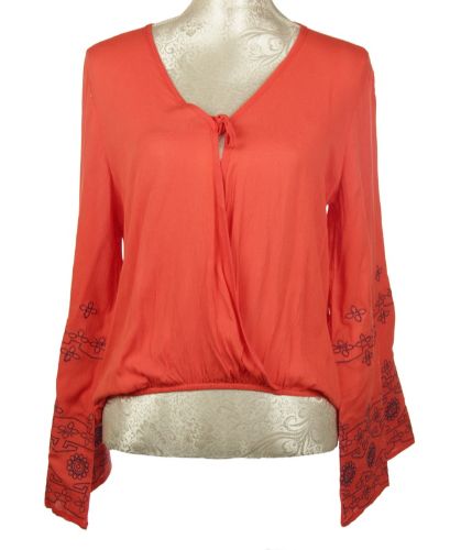 Vibrant watermelon embroidery summer top in 100% viscose, perfect for warm days and flattering for all body types.