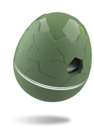 Cheerble Wicked Egg in Olive Green: an interactive treat dispenser that wobbles, spins, and rewards dogs with challenges.