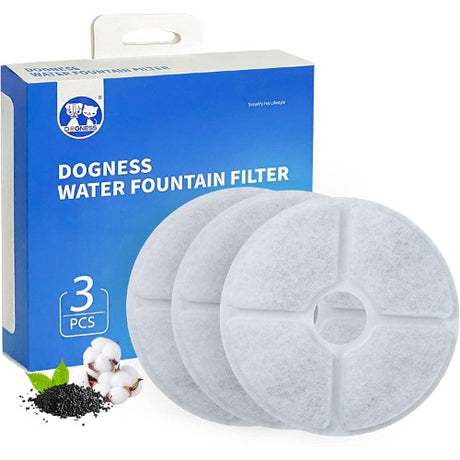 Dogness Fountain Filters in a 3-pack for D07, D08, D09 - enhances pet hydration with 3-stage activated charcoal filtration.