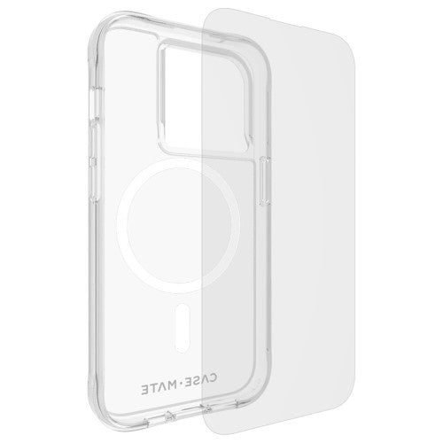 Clear iPhone 15 Pro case with 12ft drop protection, MagSafe compatibility, and eco-friendly, antimicrobial features.